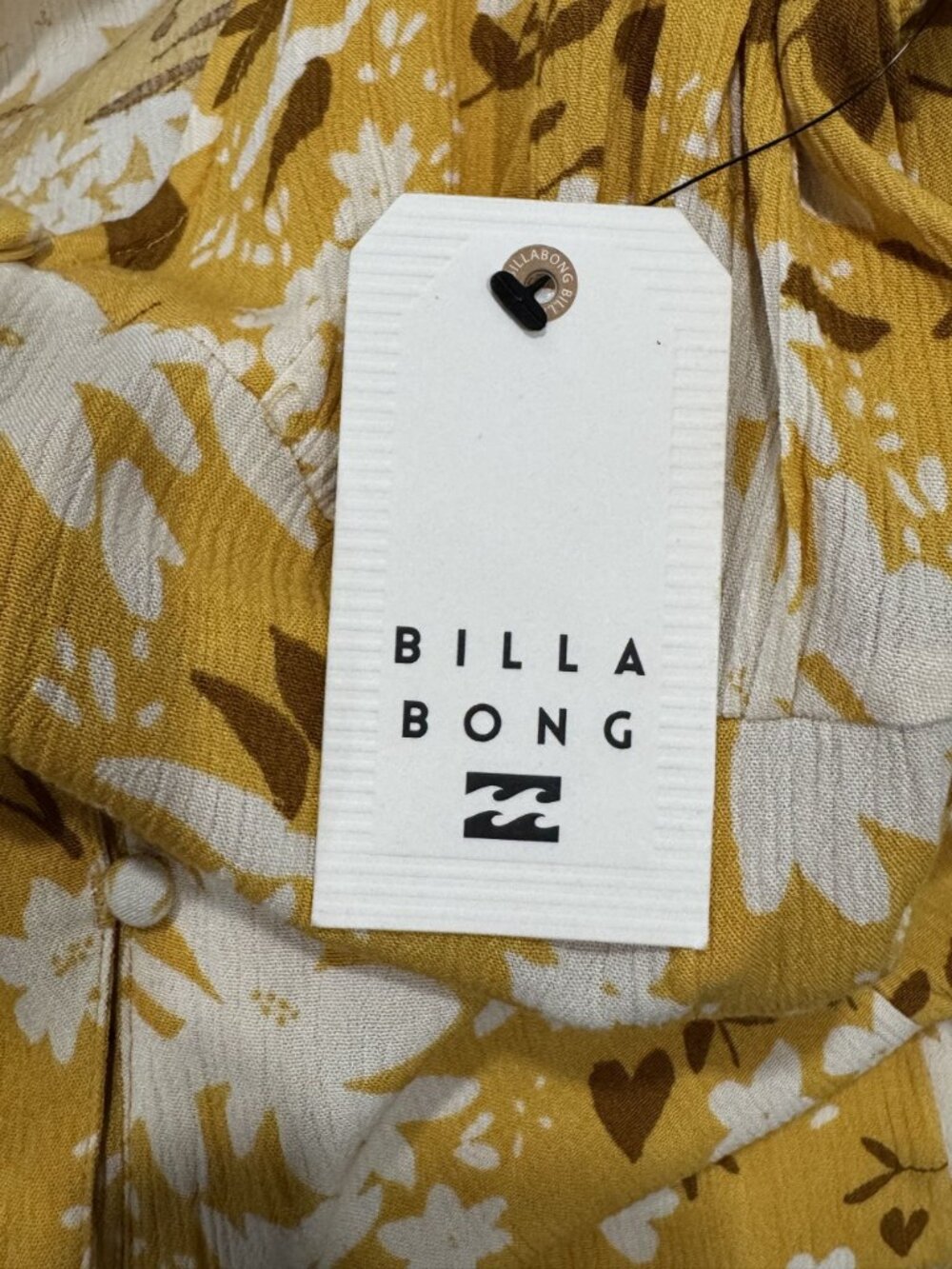Billabong Women's Yellow Floral Long Sleeve Mini Dress Button Front Size L - Picture 4 of 6